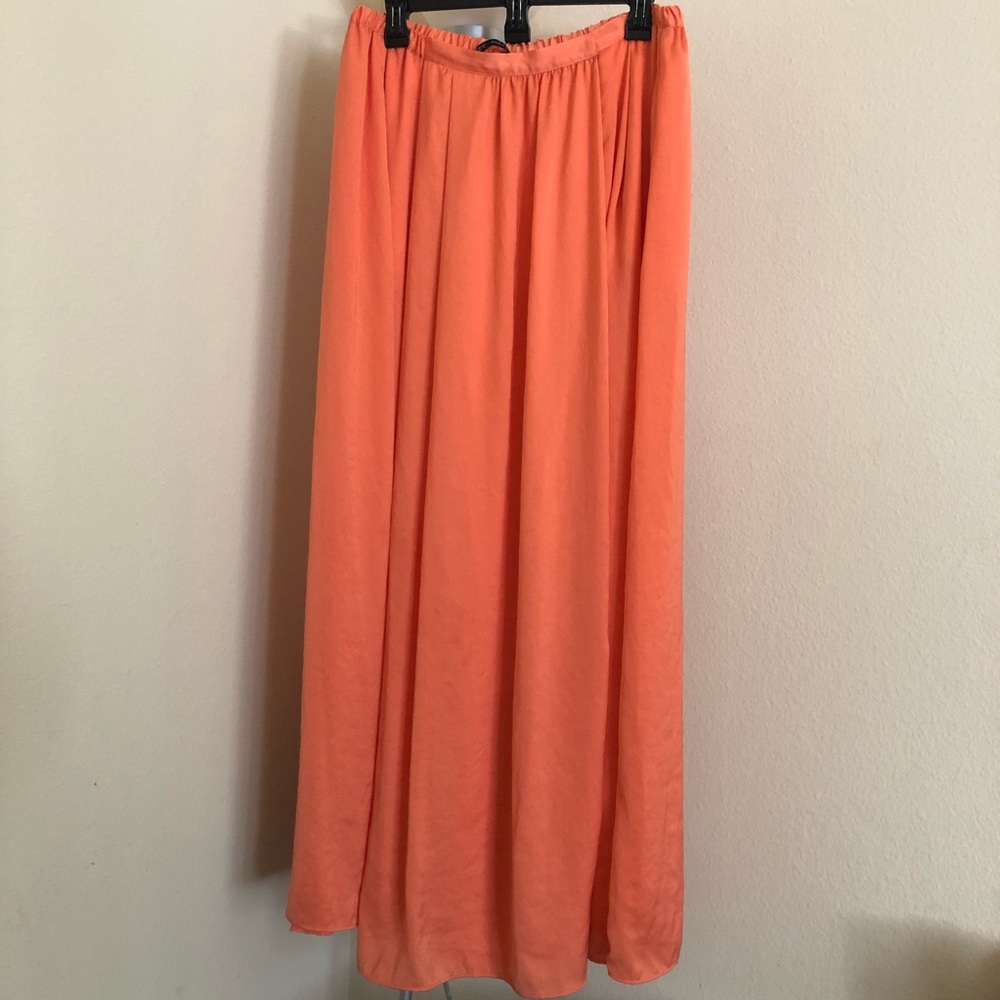 Zara Basic Orange Maxi Skirt with slit and pockets